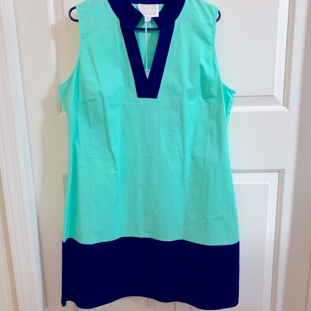 Light teal and navy Sail to Sable tank dress